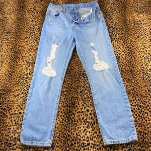 Levis 501 Original Fit Distressed Light Wash Denim Jeans W27 L28 36200-0215